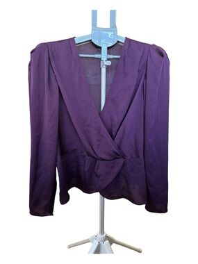 Express Plum Purple Wrap Blouse with Shoulder Detail